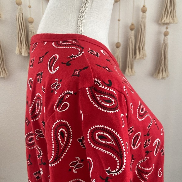 Kristin Marie boutique red black bandana print tee shirt country grunge large - Picture 8 of 15